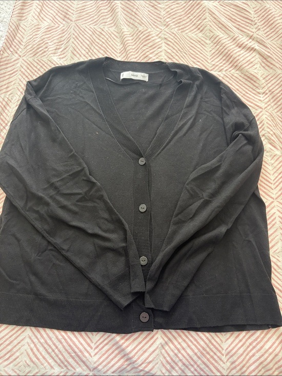 Mango Sweaters - MANGO BLACK KNIT VNECK CARDIGAN- medium